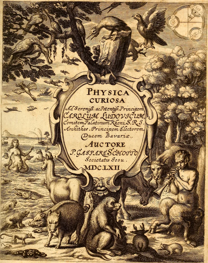 An illustration from P. Gasparis Schotti, regis curtani ... Physica curiosa, sive, Mirabilia naturæ et artis libris XII. comprehensa : quibus pleraq[ue], quæ de angelis, dæmonibus, hominibus, spectris, energumenis, monstris, portentis, animalibus, meteoris, &c. rara, arcana, curiosaq[ue] circumferuntur, ad veritatis trutinam expenduntur : variis ex historia ac philosophia petitis disquisitionibus excutiuntur, & innumeris exemplis illustrantur .., 1662, leaf 10