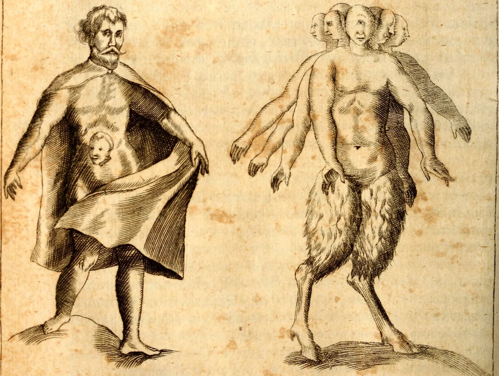 An illustration from P. Gasparis Schotti, regis curtani ... Physica curiosa, sive, Mirabilia naturæ et artis libris XII. comprehensa : quibus pleraq[ue], quæ de angelis, dæmonibus, hominibus, spectris, energumenis, monstris, portentis, animalibus, meteoris, &c. rara, arcana, curiosaq[ue] circumferuntur, ad veritatis trutinam expenduntur : variis ex historia ac philosophia petitis disquisitionibus excutiuntur, & innumeris exemplis illustrantur .., 1662, leaf 681
