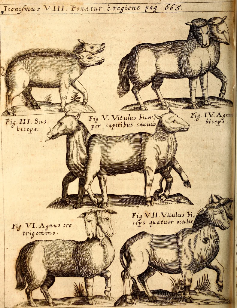An illustration from P. Gasparis Schotti, regis curtani ... Physica curiosa, sive, Mirabilia naturæ et artis libris XII. comprehensa : quibus pleraq[ue], quæ de angelis, dæmonibus, hominibus, spectris, energumenis, monstris, portentis, animalibus, meteoris, &c. rara, arcana, curiosaq[ue] circumferuntur, ad veritatis trutinam expenduntur : variis ex historia ac philosophia petitis disquisitionibus excutiuntur, & innumeris exemplis illustrantur .., 1662, leaf 745