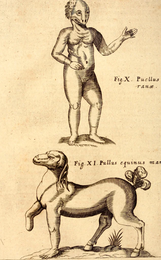 An illustration from P. Gasparis Schotti, regis curtani ... Physica curiosa, sive, Mirabilia naturæ et artis libris XII. comprehensa : quibus pleraq[ue], quæ de angelis, dæmonibus, hominibus, spectris, energumenis, monstris, portentis, animalibus, meteoris, &c. rara, arcana, curiosaq[ue] circumferuntur, ad veritatis trutinam expenduntur : variis ex historia ac philosophia petitis disquisitionibus excutiuntur, & innumeris exemplis illustrantur .., 1662, leaf 753