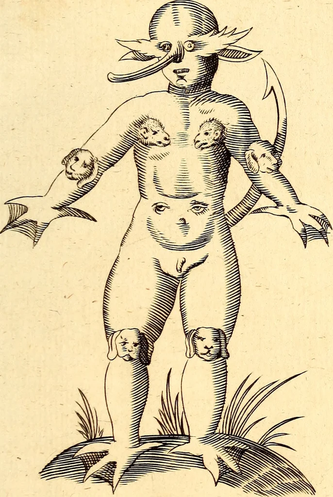 An illustration from P. Gasparis Schotti, regis curtani ... Physica curiosa, sive, Mirabilia naturæ et artis libris XII. comprehensa : quibus pleraq[ue], quæ de angelis, dæmonibus, hominibus, spectris, energumenis, monstris, portentis, animalibus, meteoris, &c. rara, arcana, curiosaq[ue] circumferuntur, ad veritatis trutinam expenduntur : variis ex historia ac philosophia petitis disquisitionibus excutiuntur, & innumeris exemplis illustrantur .., 1662, leaf 812