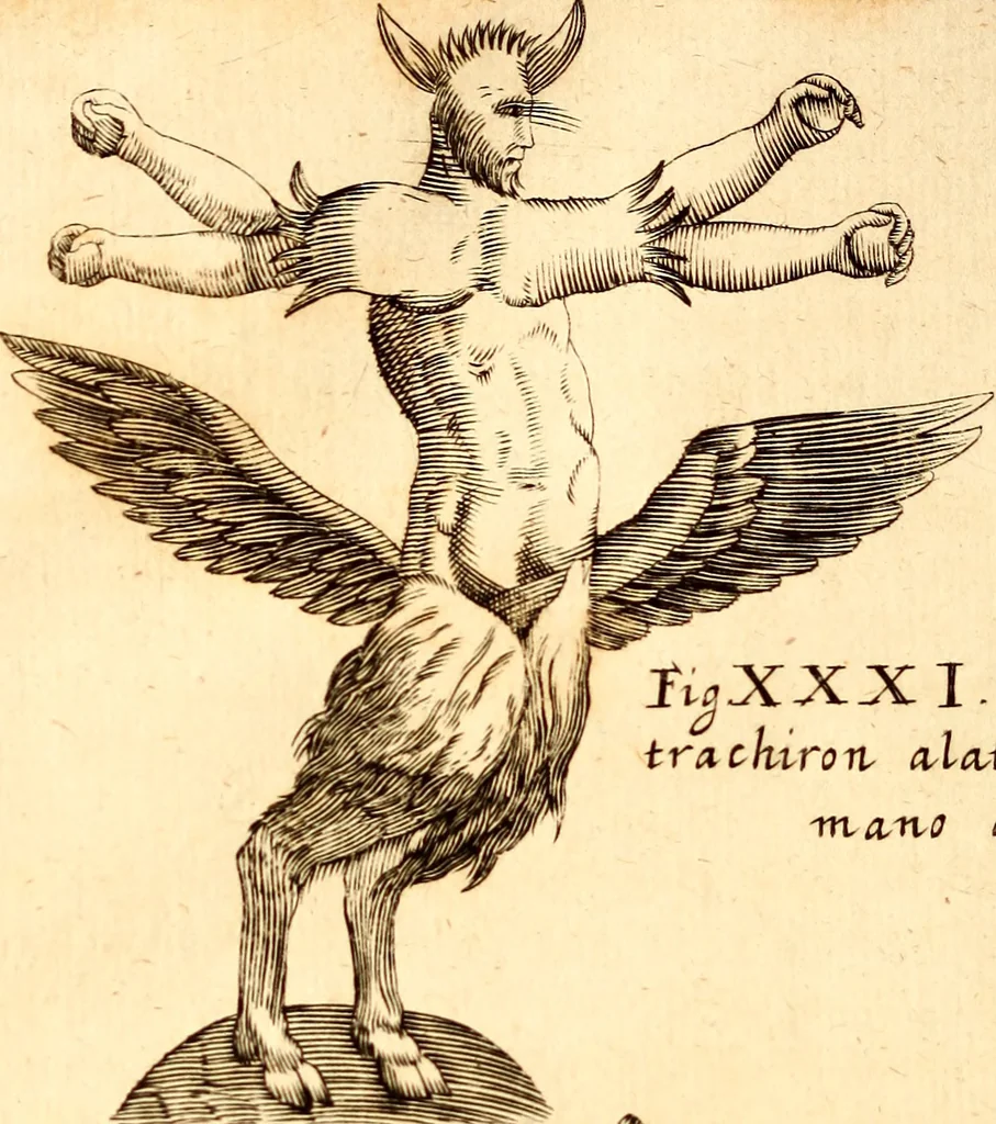 An illustration from P. Gasparis Schotti, regis curtani ... Physica curiosa, sive, Mirabilia naturæ et artis libris XII. comprehensa : quibus pleraq[ue], quæ de angelis, dæmonibus, hominibus, spectris, energumenis, monstris, portentis, animalibus, meteoris, &c. rara, arcana, curiosaq[ue] circumferuntur, ad veritatis trutinam expenduntur : variis ex historia ac philosophia petitis disquisitionibus excutiuntur, & innumeris exemplis illustrantur .., 1662, leaf 815