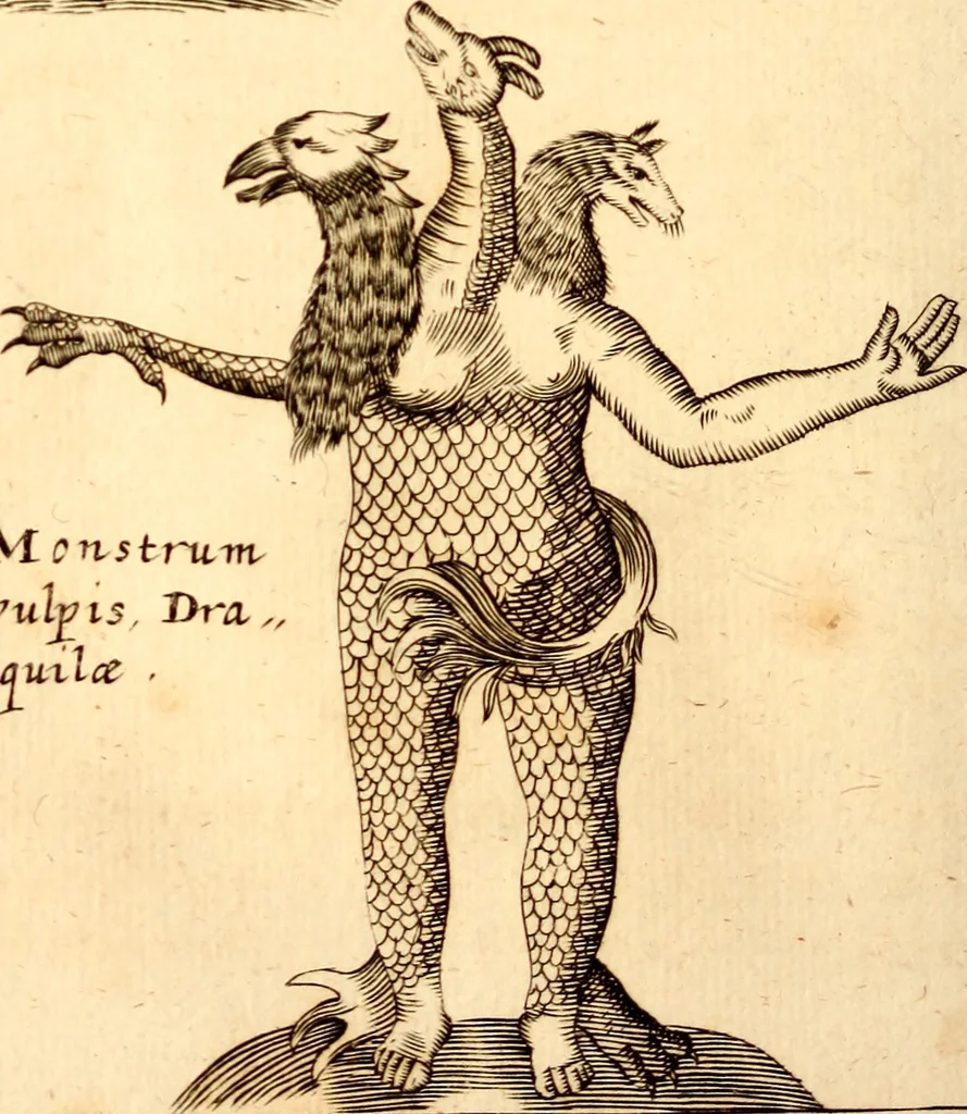An illustration from P. Gasparis Schotti, regis curtani ... Physica curiosa, sive, Mirabilia naturæ et artis libris XII. comprehensa : quibus pleraq[ue], quæ de angelis, dæmonibus, hominibus, spectris, energumenis, monstris, portentis, animalibus, meteoris, &c. rara, arcana, curiosaq[ue] circumferuntur, ad veritatis trutinam expenduntur : variis ex historia ac philosophia petitis disquisitionibus excutiuntur, & innumeris exemplis illustrantur .., 1662, leaf 815