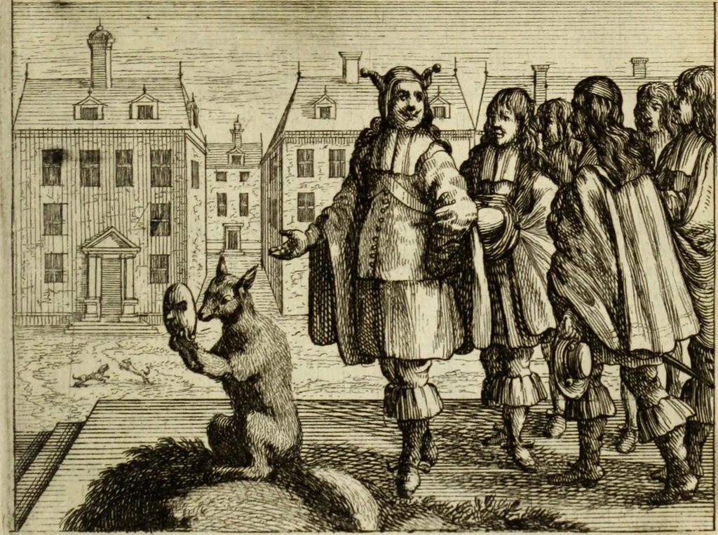An illustration from Phaedri, Augusti Caesaris liberti, Fabularum Aesopiarum libri quinque ; notis perpetuis illustrati, & cum integris aliorum observationibvs, 1667, leaf 100