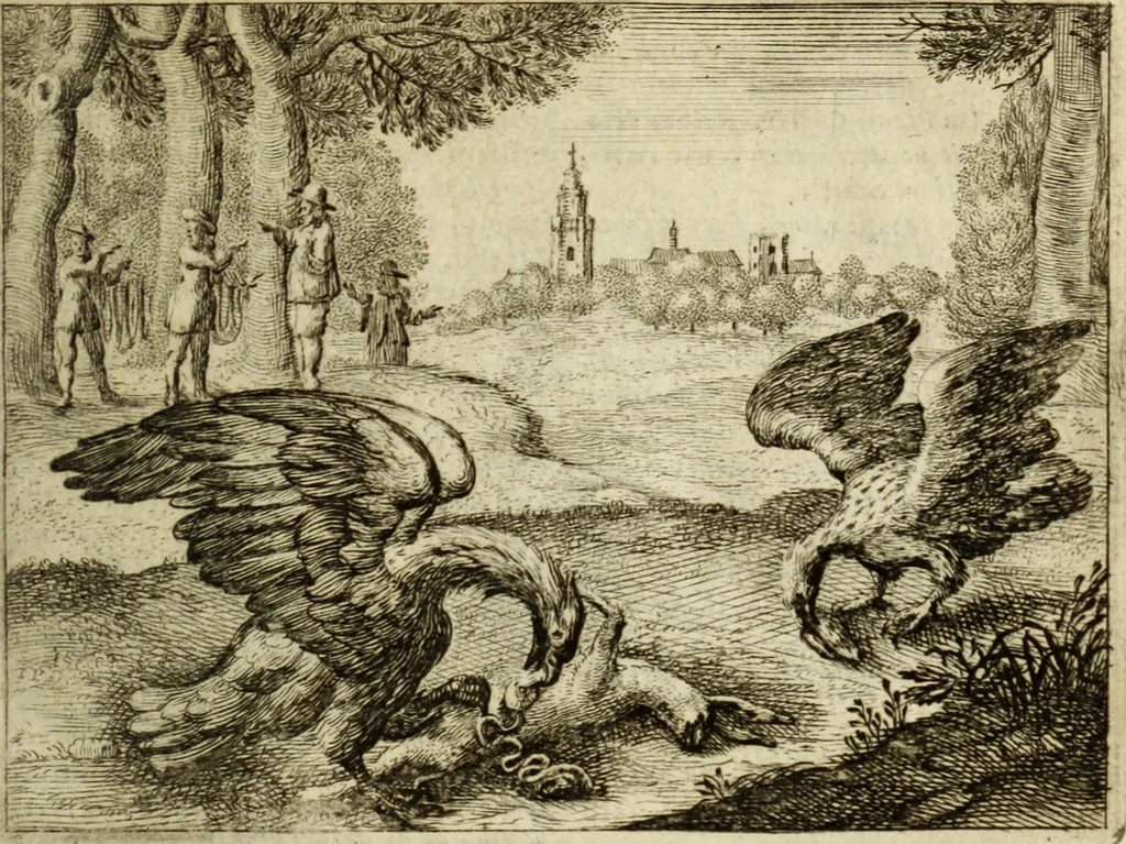 An illustration from Phaedri, Augusti Caesaris liberti, Fabularum Aesopiarum libri quinque ; notis perpetuis illustrati, & cum integris aliorum observationibvs, 1667, leaf 106