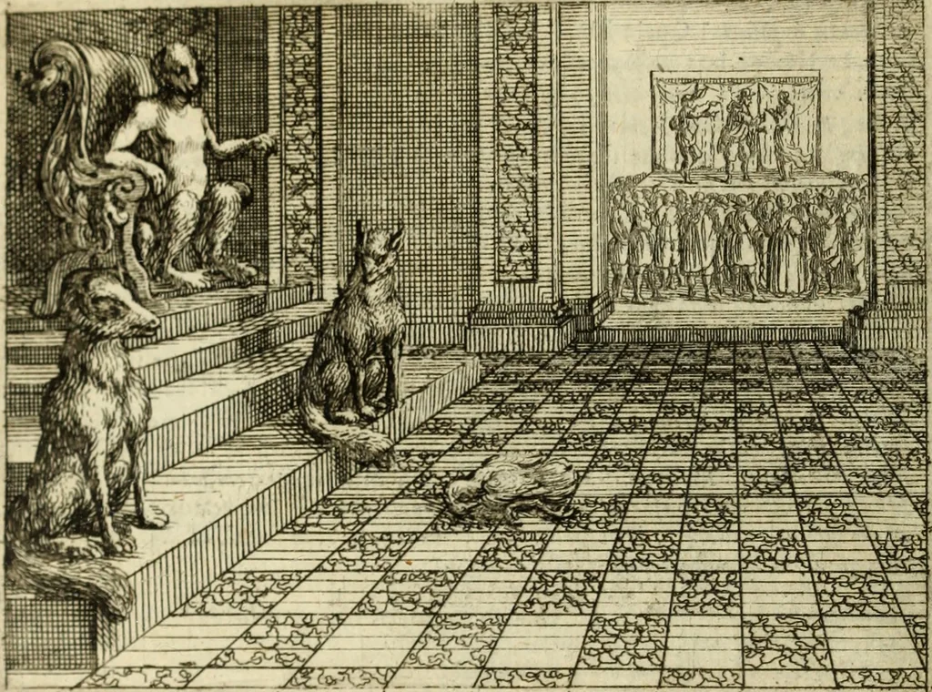 An illustration from Phaedri, Augusti Caesaris liberti, Fabularum Aesopiarum libri quinque ; notis perpetuis illustrati, & cum integris aliorum observationibvs, 1667, leaf 109