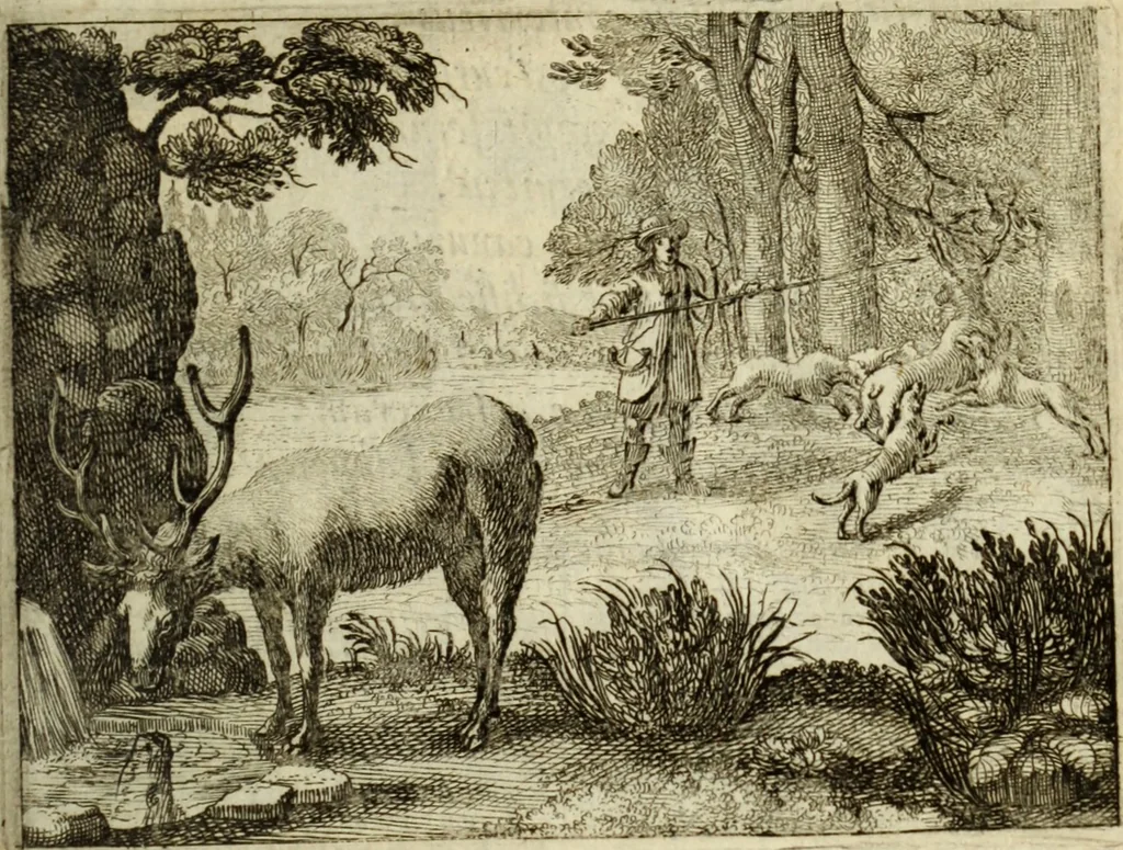 An illustration from Phaedri, Augusti Caesaris liberti, Fabularum Aesopiarum libri quinque ; notis perpetuis illustrati, & cum integris aliorum observationibvs, 1667, leaf 114