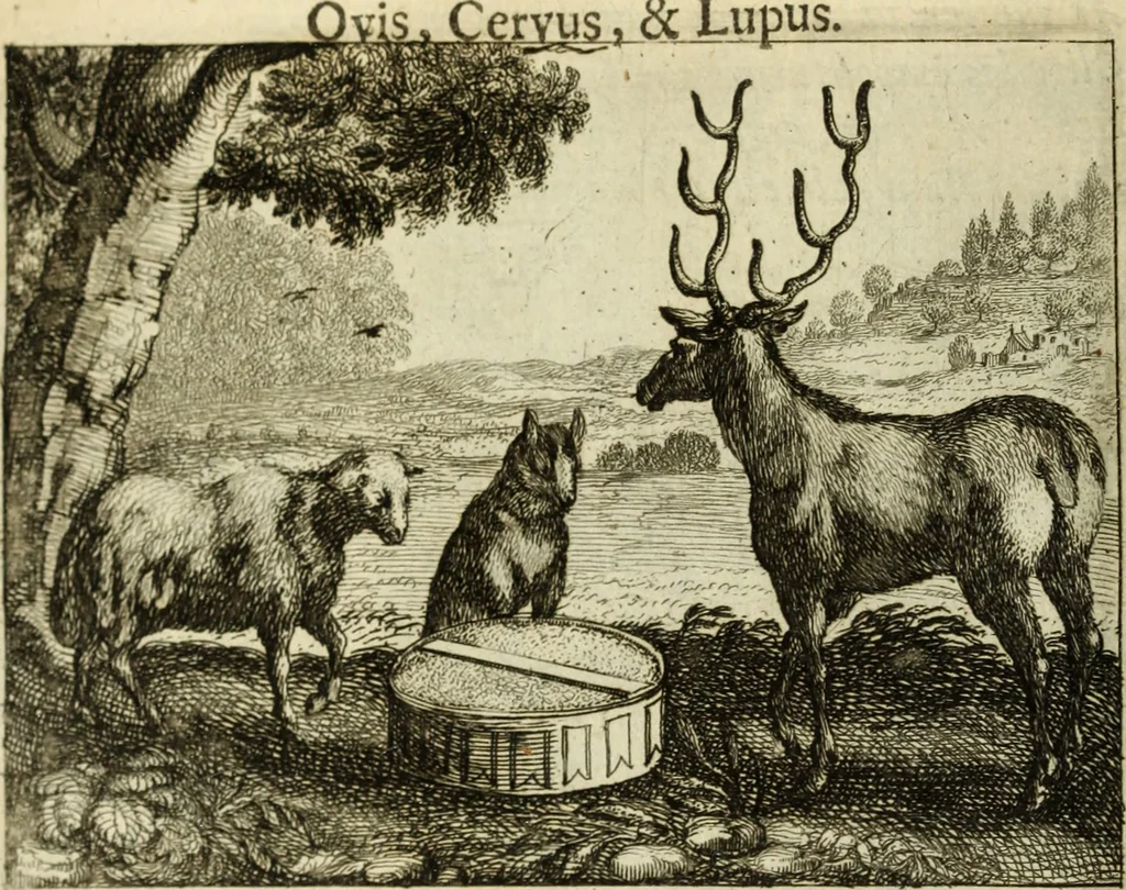 An illustration from Phaedri, Augusti Caesaris liberti, Fabularum Aesopiarum libri quinque ; notis perpetuis illustrati, & cum integris aliorum observationibvs, 1667, leaf 125