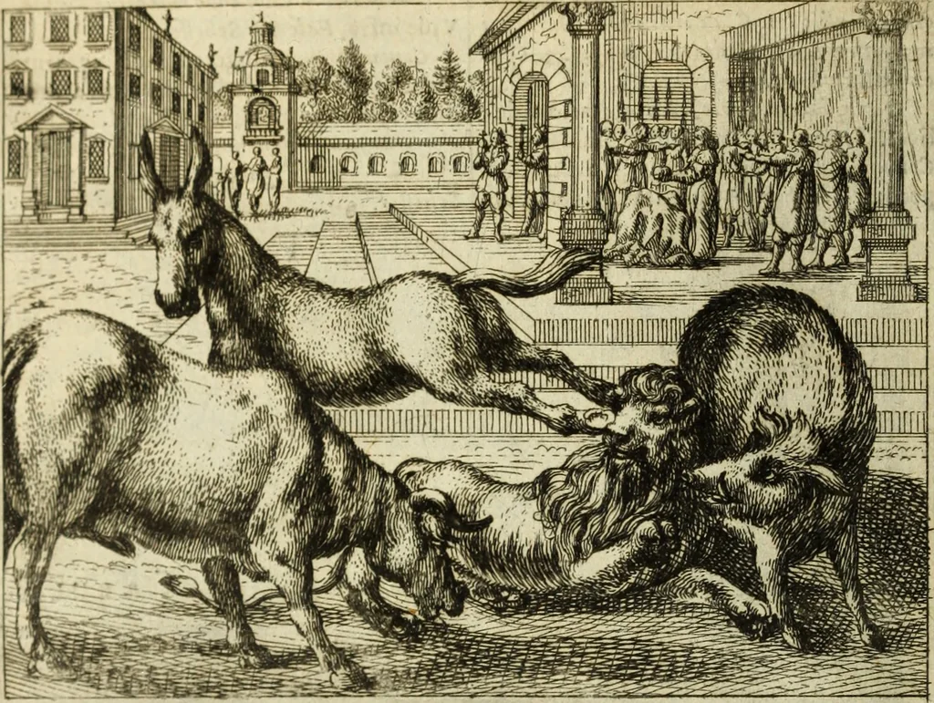 An illustration from Phaedri, Augusti Caesaris liberti, Fabularum Aesopiarum libri quinque ; notis perpetuis illustrati, & cum integris aliorum observationibvs, 1667, leaf 137