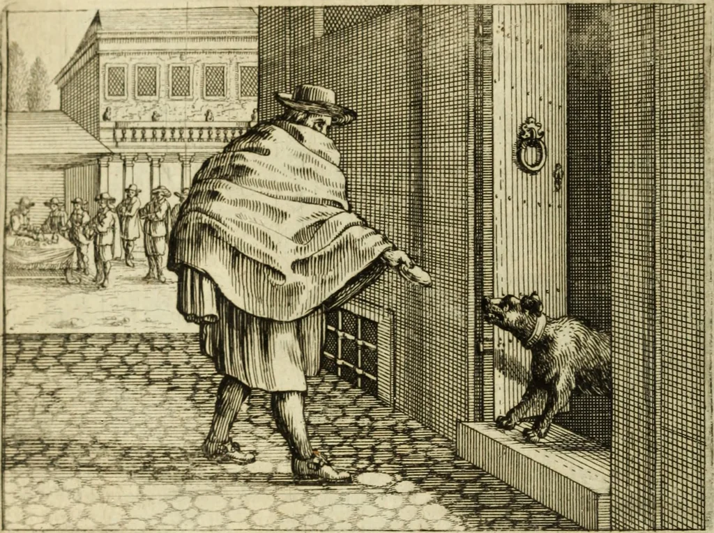 An illustration from Phaedri, Augusti Caesaris liberti, Fabularum Aesopiarum libri quinque ; notis perpetuis illustrati, & cum integris aliorum observationibvs, 1667, leaf 143