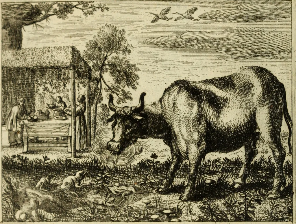 An illustration from Phaedri, Augusti Caesaris liberti, Fabularum Aesopiarum libri quinque ; notis perpetuis illustrati, & cum integris aliorum observationibvs, 1667, leaf 145