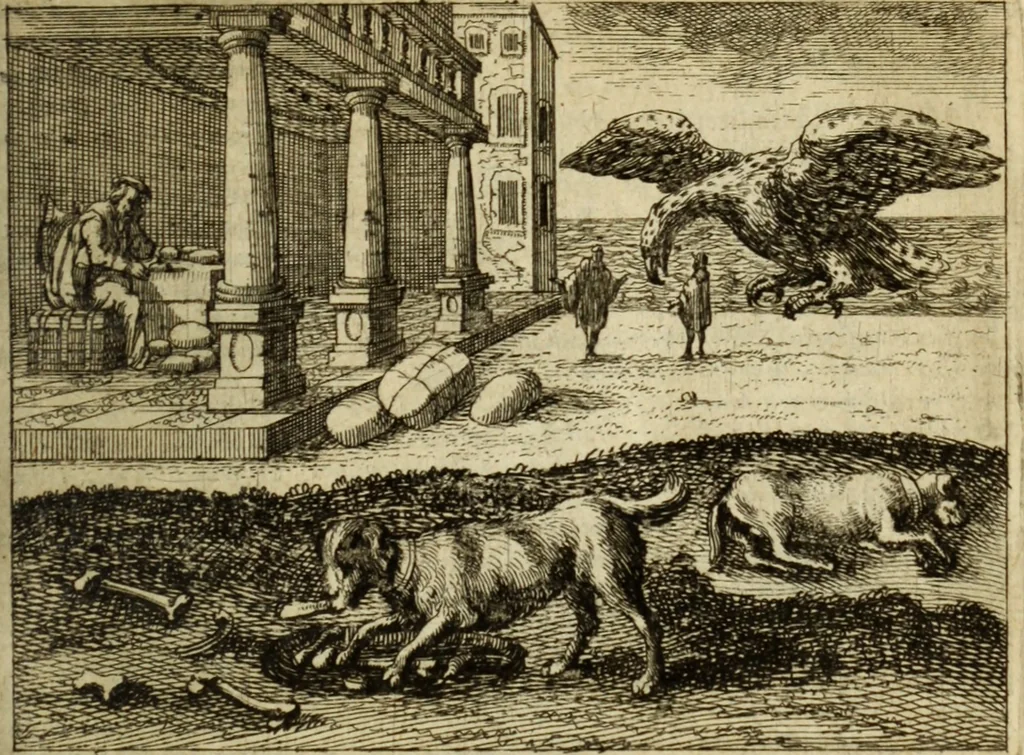 An illustration from Phaedri, Augusti Caesaris liberti, Fabularum Aesopiarum libri quinque ; notis perpetuis illustrati, & cum integris aliorum observationibvs, 1667, leaf 152