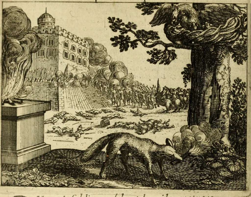 An illustration from Phaedri, Augusti Caesaris liberti, Fabularum Aesopiarum libri quinque ; notis perpetuis illustrati, & cum integris aliorum observationibvs, 1667, leaf 155