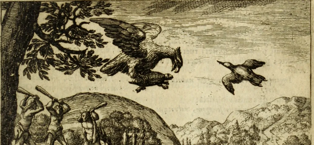 An illustration from Phaedri, Augusti Caesaris liberti, Fabularum Aesopiarum libri quinque ; notis perpetuis illustrati, & cum integris aliorum observationibvs, 1667, leaf 188