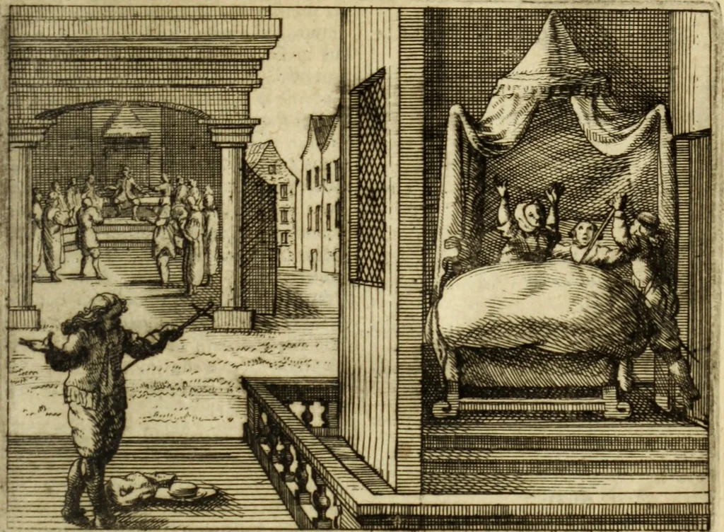 An illustration from Phaedri, Augusti Caesaris liberti, Fabularum Aesopiarum libri quinque ; notis perpetuis illustrati, & cum integris aliorum observationibvs, 1667, leaf 250