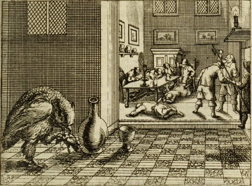 An illustration from Phaedri, Augusti Caesaris liberti, Fabularum Aesopiarum libri quinque ; notis perpetuis illustrati, & cum integris aliorum observationibvs, 1667, leaf 280