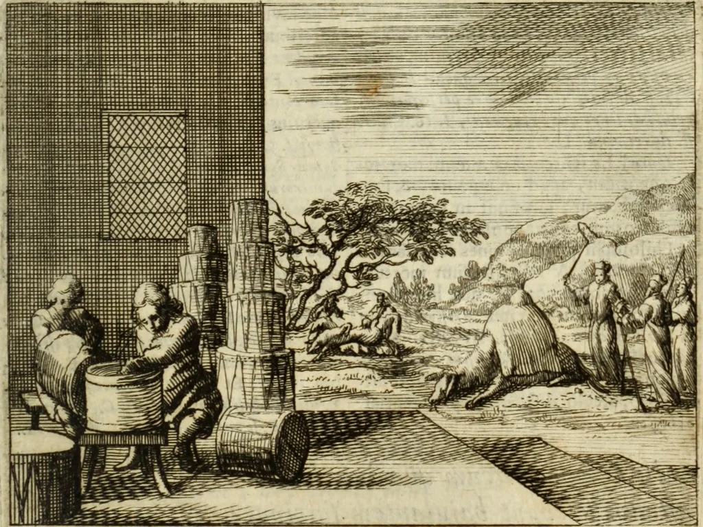 An illustration from Phaedri, Augusti Caesaris liberti, Fabularum Aesopiarum libri quinque ; notis perpetuis illustrati, & cum integris aliorum observationibvs, 1667, leaf 292