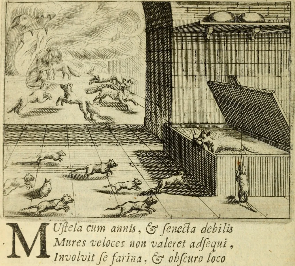 An illustration from Phaedri, Augusti Caesaris liberti, Fabularum Aesopiarum libri quinque ; notis perpetuis illustrati, & cum integris aliorum observationibvs, 1667, leaf 299