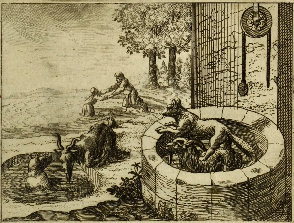 An illustration from Phaedri, Augusti Caesaris liberti, Fabularum Aesopiarum libri quinque ; notis perpetuis illustrati, & cum integris aliorum observationibvs, 1667, leaf 332