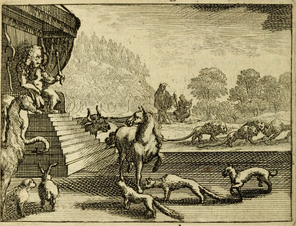 An illustration from Phaedri, Augusti Caesaris liberti, Fabularum Aesopiarum libri quinque ; notis perpetuis illustrati, & cum integris aliorum observationibvs, 1667, leaf 345