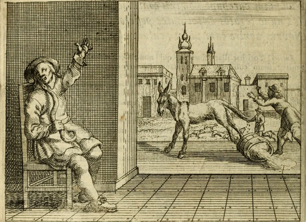 An illustration from Phaedri, Augusti Caesaris liberti, Fabularum Aesopiarum libri quinque ; notis perpetuis illustrati, & cum integris aliorum observationibvs, 1667, leaf 367