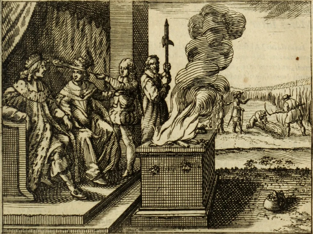 An illustration from Phaedri, Augusti Caesaris liberti, Fabularum Aesopiarum libri quinque ; notis perpetuis illustrati, & cum integris aliorum observationibvs, 1667, leaf 390