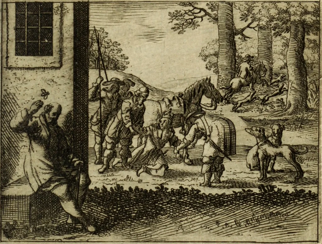An illustration from Phaedri, Augusti Caesaris liberti, Fabularum Aesopiarum libri quinque ; notis perpetuis illustrati, & cum integris aliorum observationibvs, 1667, leaf 432