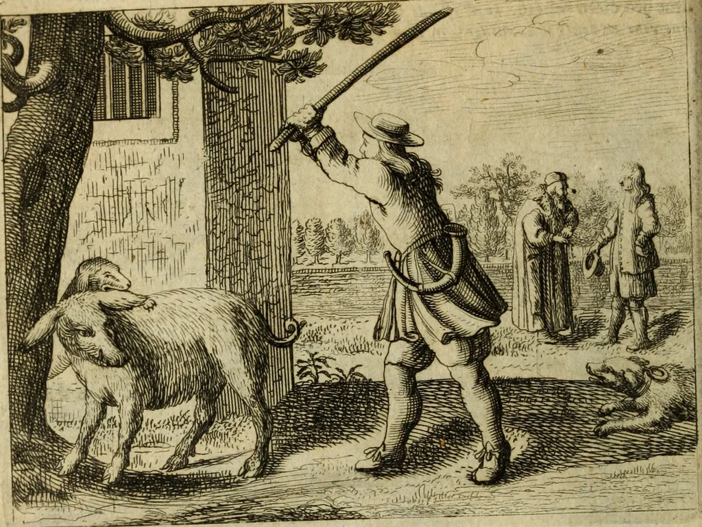 An illustration from Phaedri, Augusti Caesaris liberti, Fabularum Aesopiarum libri quinque ; notis perpetuis illustrati, & cum integris aliorum observationibvs, 1667, leaf 469