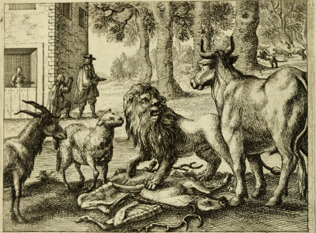 An illustration from Phaedri, Augusti Caesaris liberti, Fabularum Aesopiarum libri quinque ; notis perpetuis illustrati, & cum integris aliorum observationibvs, 1667, leaf 93