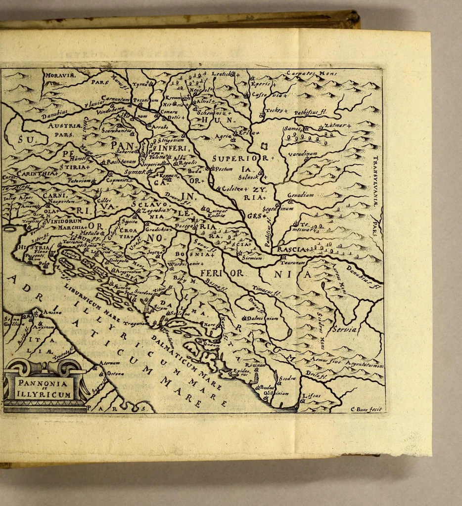 An illustration from Philippi Cluveri[i] Introductionis in universam geographiam, tam veterem quam novam ,libri VI. : Tabulis æneis illustrati, & gemino indice aucti. Cui adjuncta est Danielis Heinsii Oratio in obitum ejusdem Philippi Cluveri[i], 1641, leaf 195