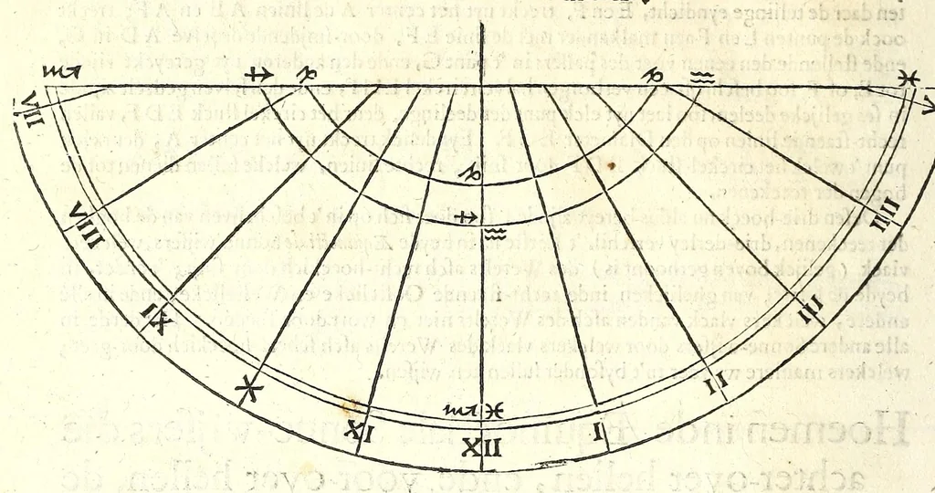 An illustration from Philippi Lansbergii Beschrijvingh der vlacke sonne-wysers : in welcke de waere manier, om deselve op allerhande vlackten te betrecken, volgens wiskonstige regulen geleert, ende door een groot getal vertoog-schetzen aengewesen werdt, 1675, leaf 44