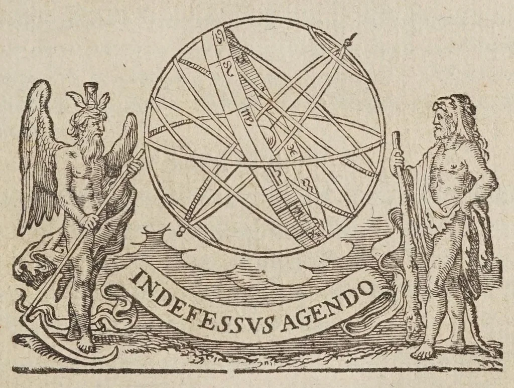 An illustration from Philippi Lansbergii Triangvlorvm geometriae libri qvatvor : in quibus novâ & perspicuâ methodo, & apodeixei [romanized], tota ipsorum triangulorum doctrina explicatur .., 1631, leaf 1