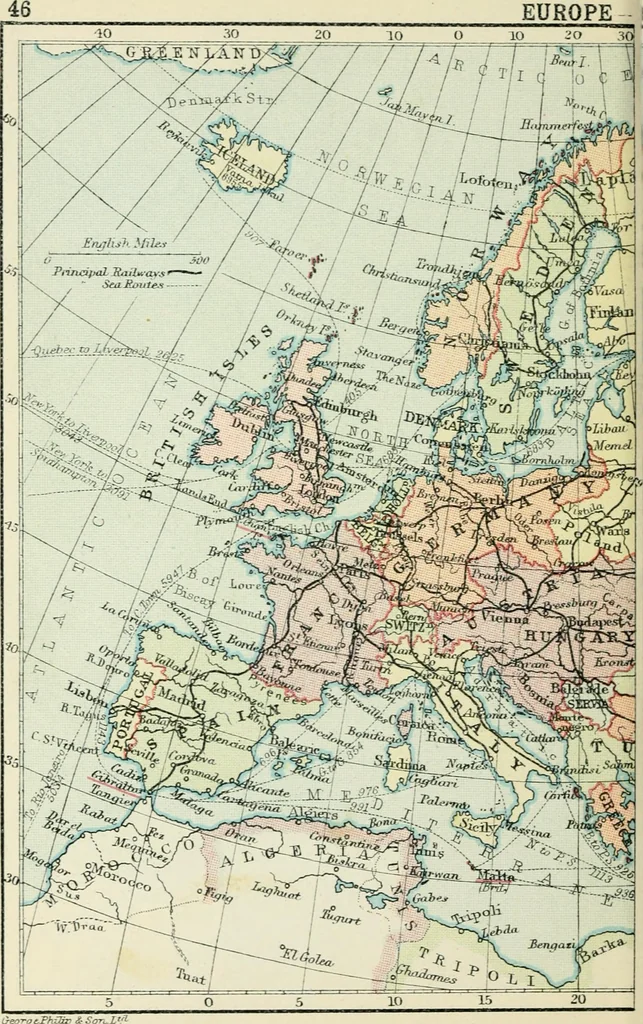 An illustration from Philips' pictorial pocket atlas and gazetteer, 1900, leaf 57