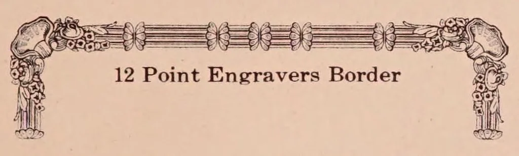 An illustration from Phillips & Wienes' type book, showing the different type faces and sizes of types, borders, ornaments, etc., together with suggestions and a general line of information., 1920, leaf 67