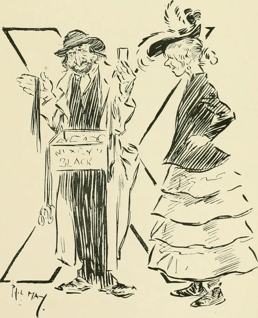 An illustration from Phil May's ABC; fifty-two original designs forming two humorous alphabets from A to Z, 1897, leaf 110