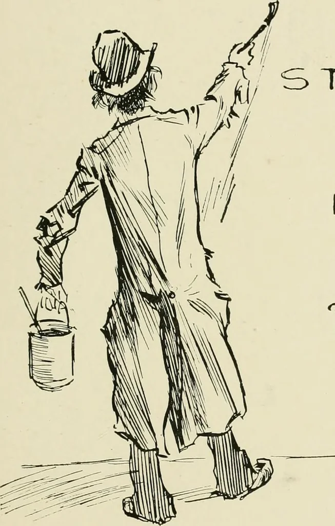 An illustration from Phil May's ABC; fifty-two original designs forming two humorous alphabets from A to Z, 1897, leaf 124