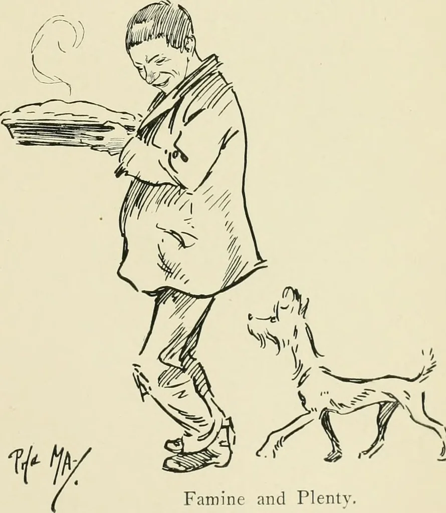An illustration from Phil May's ABC; fifty-two original designs forming two humorous alphabets from A to Z, 1897, leaf 18