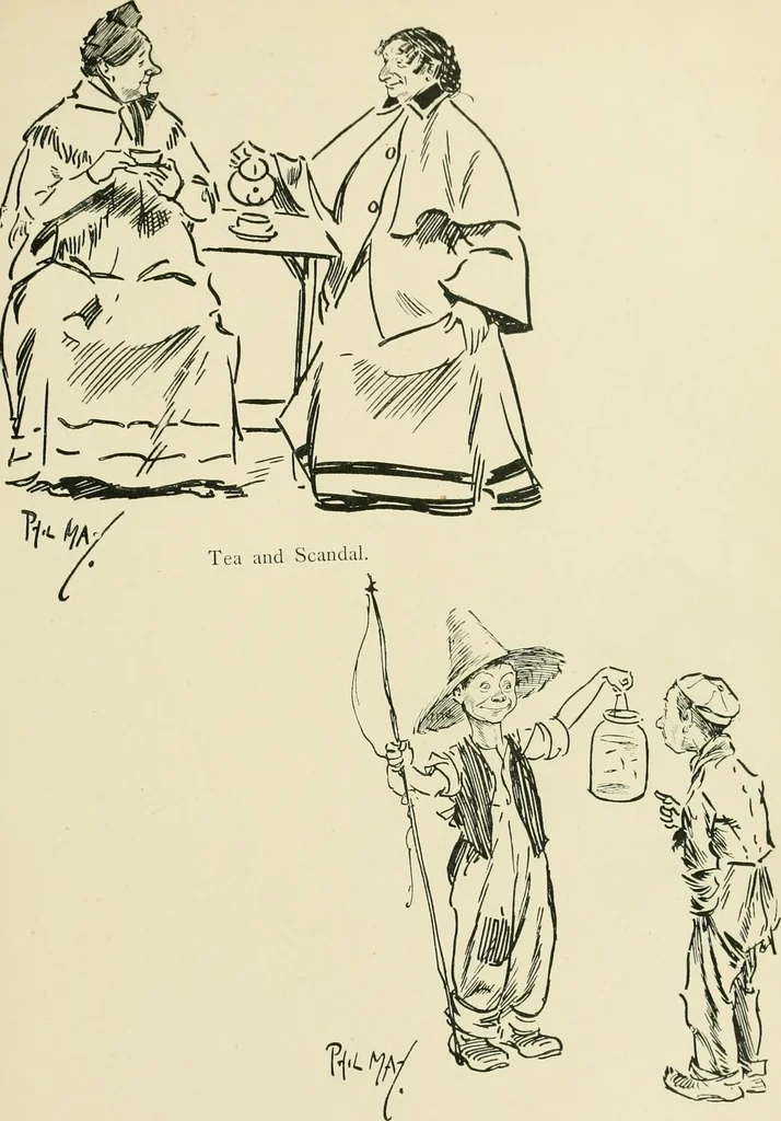 An illustration from Phil May's ABC; fifty-two original designs forming two humorous alphabets from A to Z, 1897, leaf 22