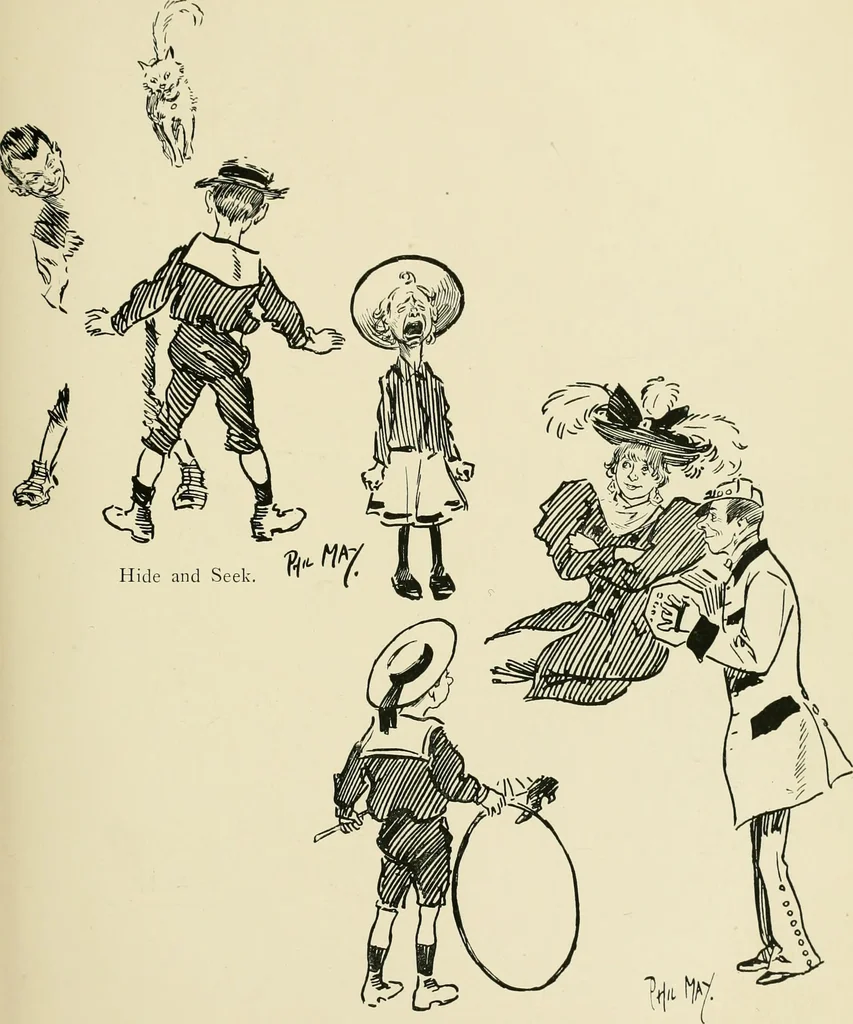An illustration from Phil May's ABC; fifty-two original designs forming two humorous alphabets from A to Z, 1897, leaf 26