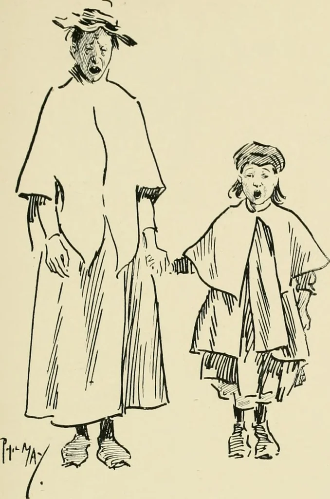An illustration from Phil May's ABC; fifty-two original designs forming two humorous alphabets from A to Z, 1897, leaf 28