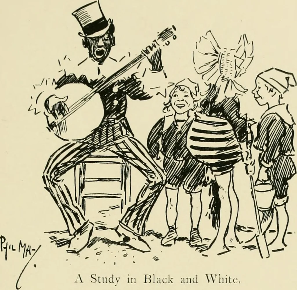 An illustration from Phil May's ABC; fifty-two original designs forming two humorous alphabets from A to Z, 1897, leaf 36