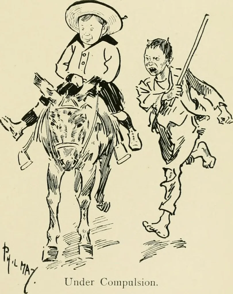 An illustration from Phil May's ABC; fifty-two original designs forming two humorous alphabets from A to Z, 1897, leaf 36