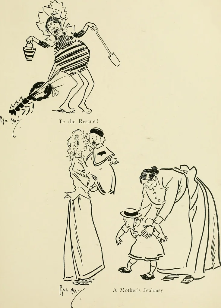 An illustration from Phil May's ABC; fifty-two original designs forming two humorous alphabets from A to Z, 1897, leaf 38