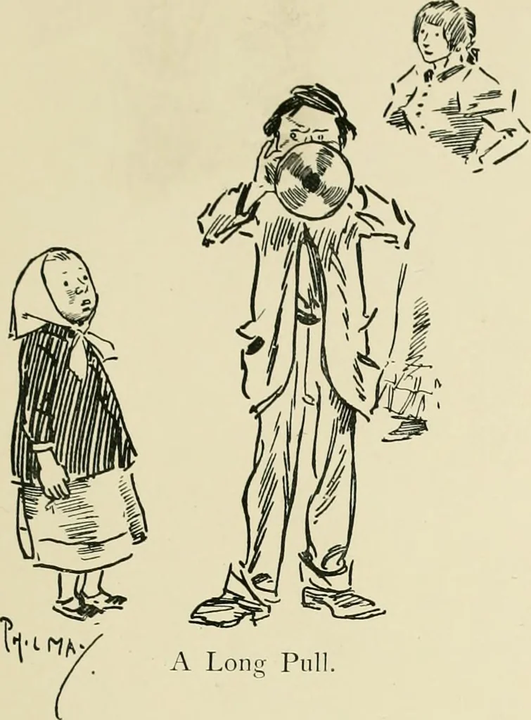 An illustration from Phil May's ABC; fifty-two original designs forming two humorous alphabets from A to Z, 1897, leaf 40