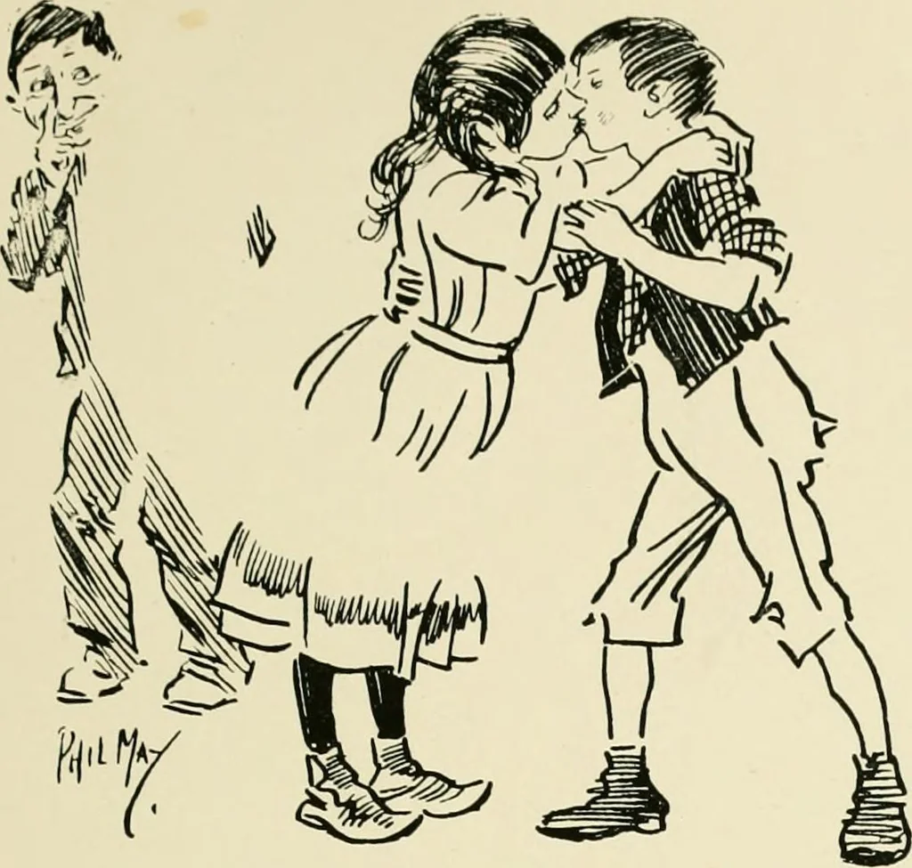 An illustration from Phil May's ABC; fifty-two original designs forming two humorous alphabets from A to Z, 1897, leaf 44
