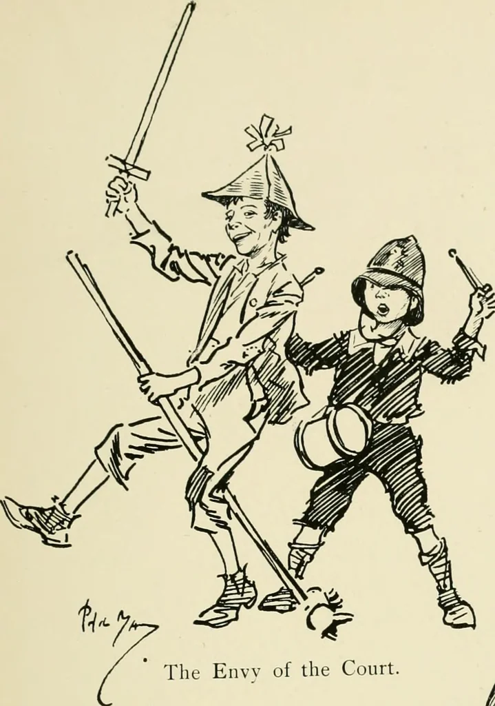 An illustration from Phil May's ABC; fifty-two original designs forming two humorous alphabets from A to Z, 1897, leaf 46