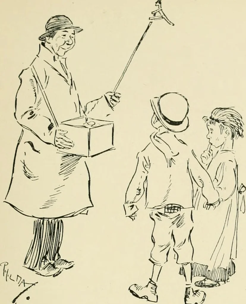 An illustration from Phil May's ABC; fifty-two original designs forming two humorous alphabets from A to Z, 1897, leaf 48