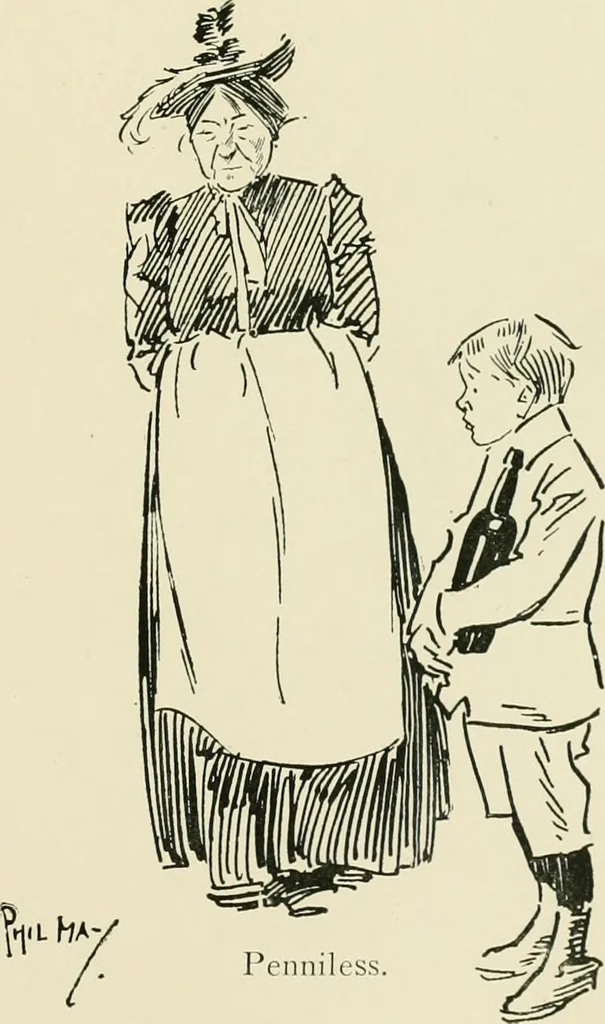 An illustration from Phil May's ABC; fifty-two original designs forming two humorous alphabets from A to Z, 1897, leaf 52