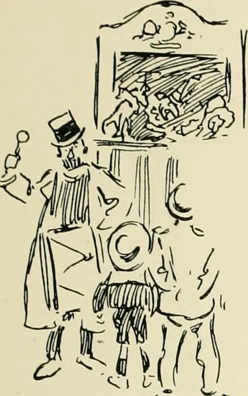 An illustration from Phil May's ABC; fifty-two original designs forming two humorous alphabets from A to Z, 1897, leaf 54