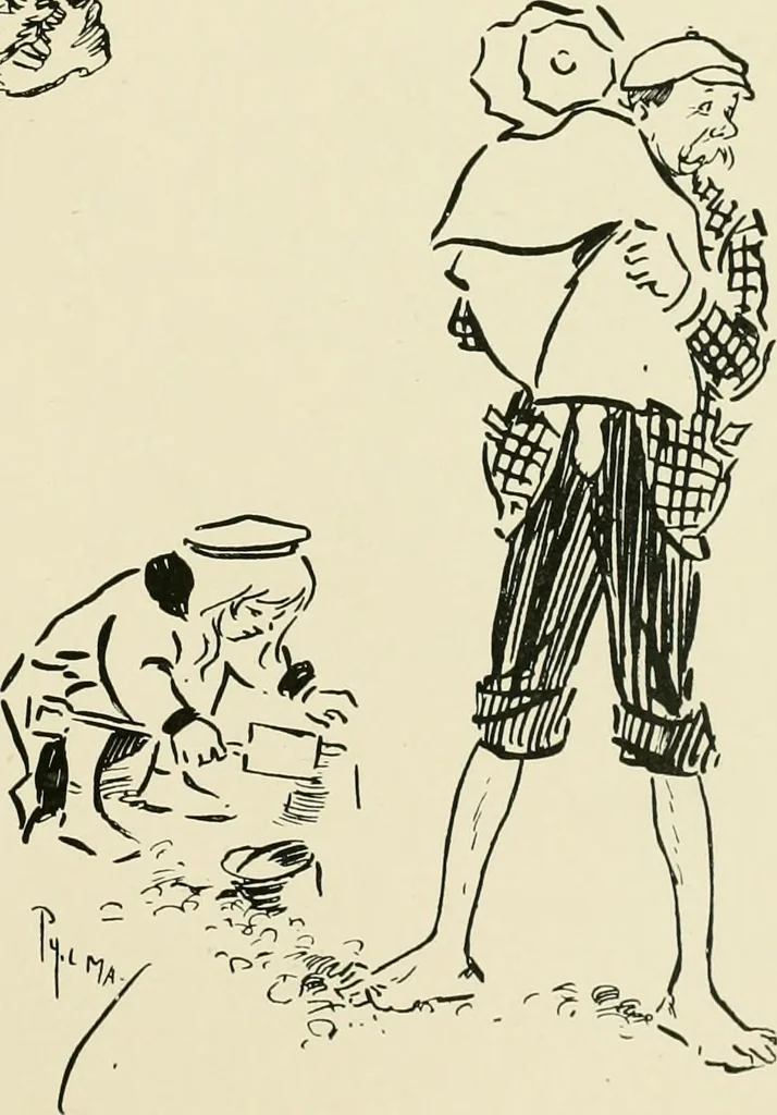 An illustration from Phil May's ABC; fifty-two original designs forming two humorous alphabets from A to Z, 1897, leaf 54